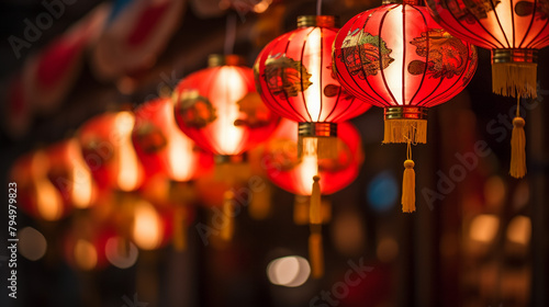 Jiufen old street with tourists walking and shopping .at night Traditional Chinese lanterns hanging along the narrow street.