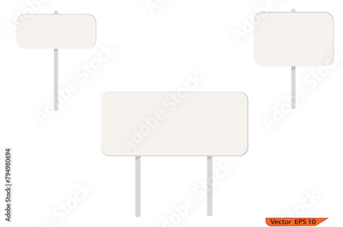 Blank white  traffic road sign set. Road signs. Billboard flat Set of different perspectives advertising construction, blank template. Mockup, vector illustration.  (ID: 794980694)