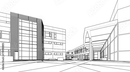 architectural drawing 3d illustration sketch project