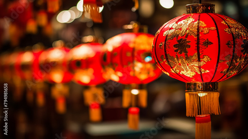 Jiufen old street with tourists walking and shopping .at night Traditional Chinese lanterns hanging along the narrow street.