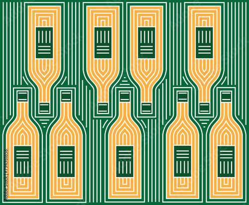 White Wine bottles silhouettes, vintage  decorative pattern.  Illustration of green background for  alcohol advertising,  banners, wine markets, bars and vineyards. Vector available.   © jiris