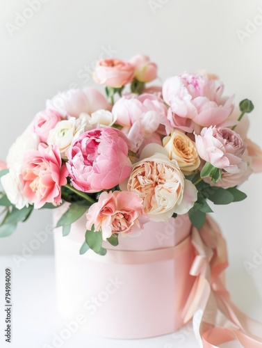 Close up of bridal bouquet  flower bouquets at the florist shop flowers in white orose tones photo