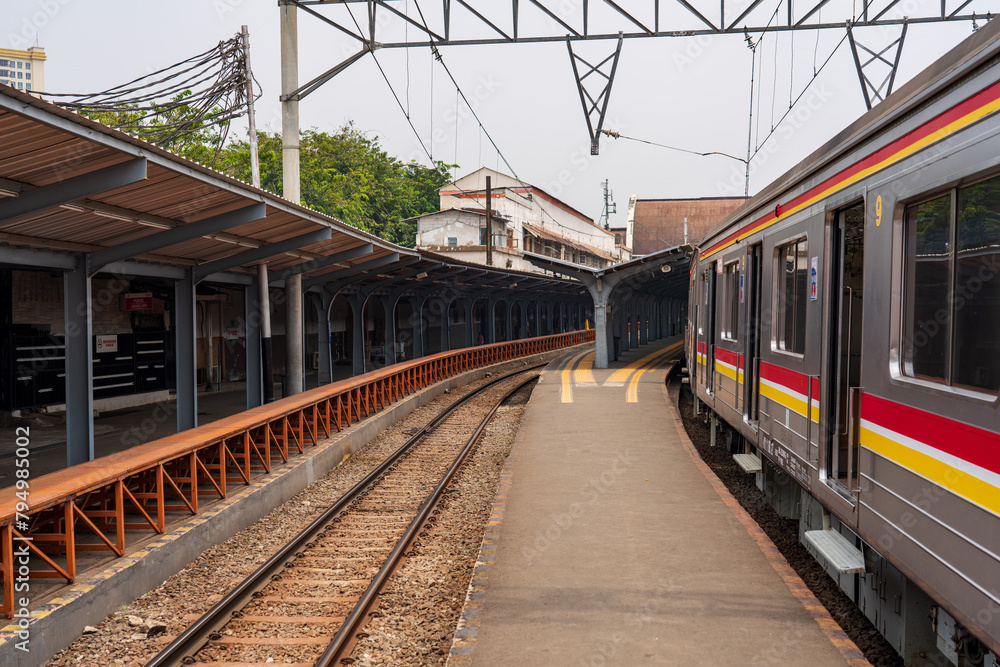 Old Japanese commuter train at Jakarta Kota station