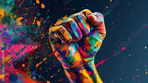 Nelson Mandela International Day background design with colorful shapes and painted fist