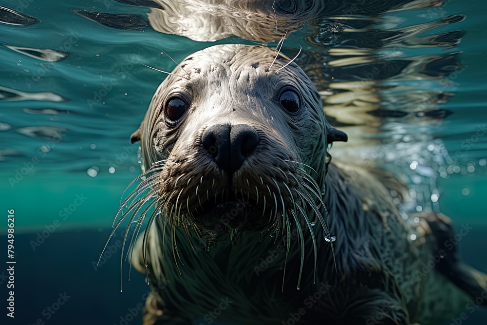 Fototapeta premium Seal underwater looking at the camera