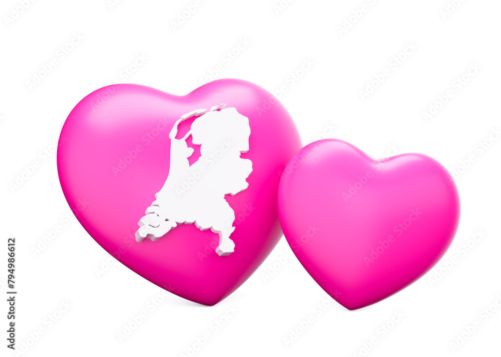 3d Shiny Pink Hearts With 3d White Map Of Netherlands Isolated On White Background 3d Illustration 3d Shiny Pink Hearts With 3d White Map Of Netherlands Isolated On White Background 3d Illustration