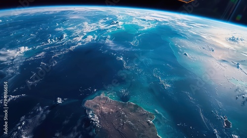 Behold the breathtaking beauty of our planet from a celestial perspective, as seen in this mesmerizing aerial view captured from space, showcasing the stunning diversity and natural wonders of Earth.