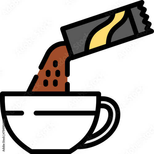 pour instant or soluble coffee into a cup filled outline icon