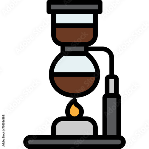 vacuum coffee maker or siphon coffeemaker and lantern filled outline icon