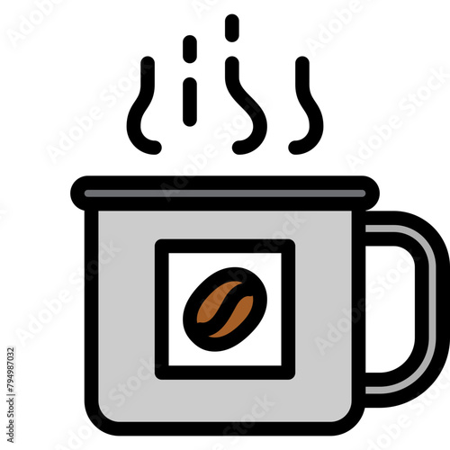 galvanized coffee mug with aroma or smoke wafting on top filled outline icon