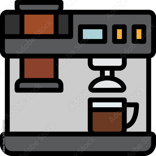 grinder espresso machine or coffee maker with espresso shot glass filled outline icon