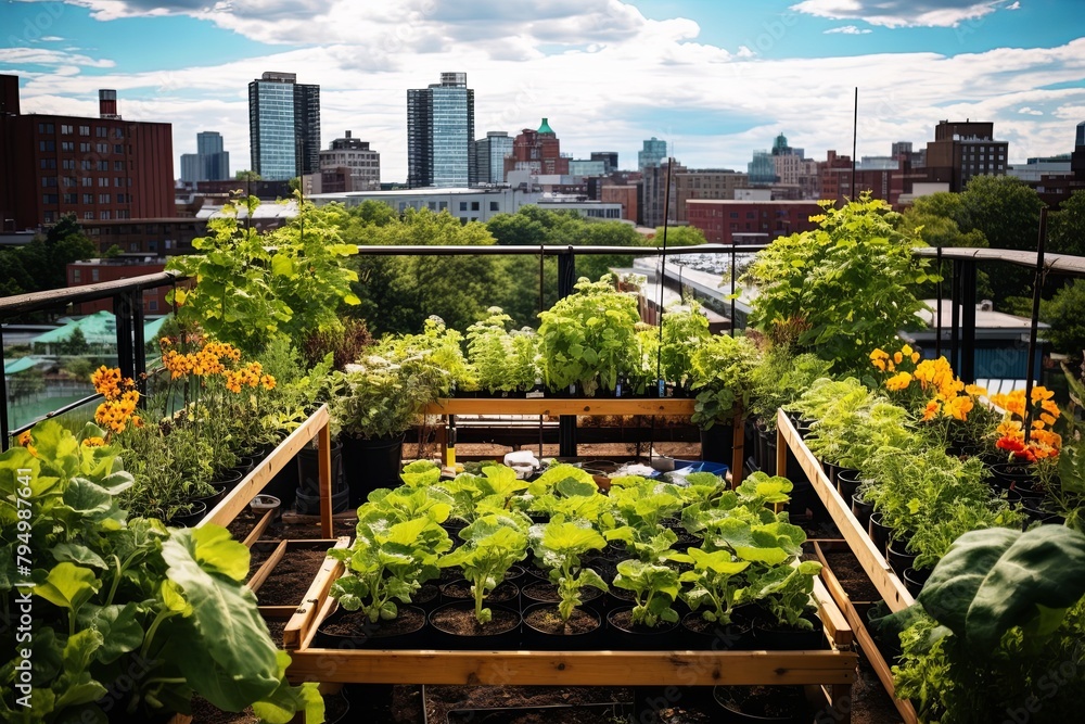 Fototapeta premium Solar-Powered Rooftop Gardening Guides for Urban Spaces