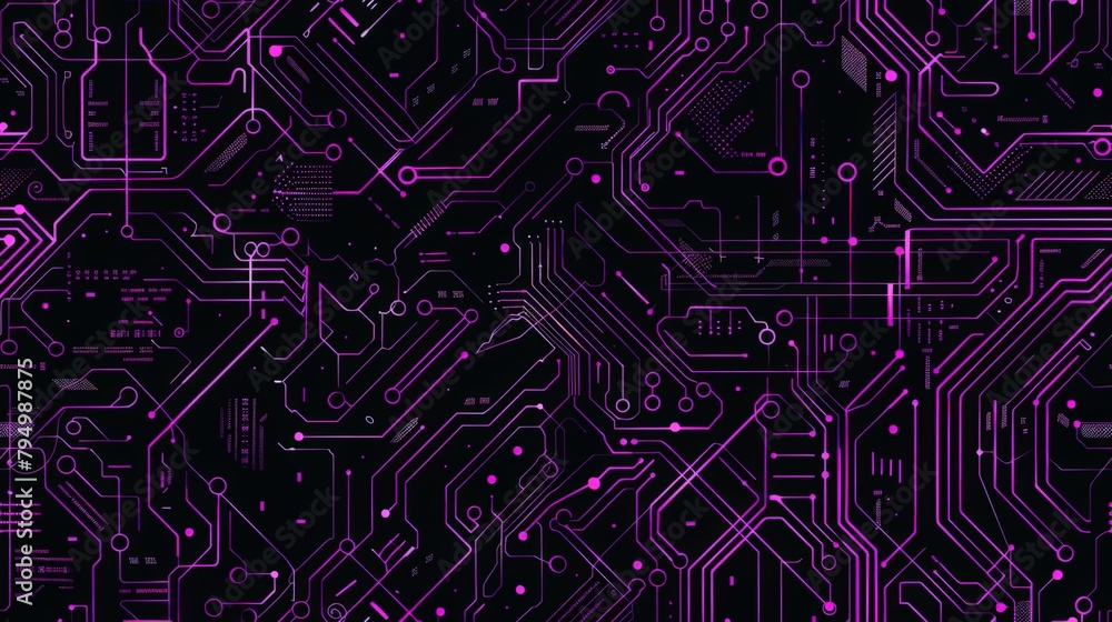 Intricate Circuit Board Design Background in Neon Colors Reflecting Modern Technology Trends. Horizontal cyber purple technology background Intricate Circuit Board Design Background in Neon Colors Reflecting Modern Technology Trends. Horizontal cyber purple technology background