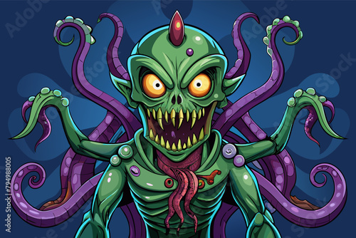 A mischievous alien with tentacles and multiple eyes