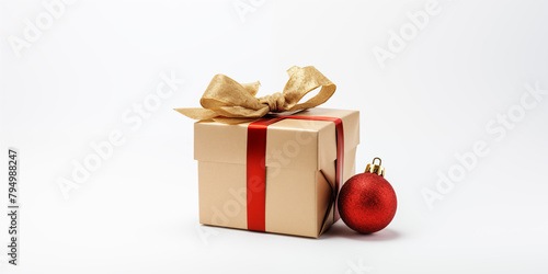 Christmas card template. Happy New year backdrop. Beautiful gift box in hands..