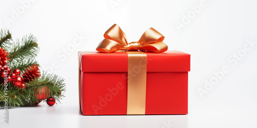 Christmas card template. Happy New year backdrop. Beautiful gift box in hands..