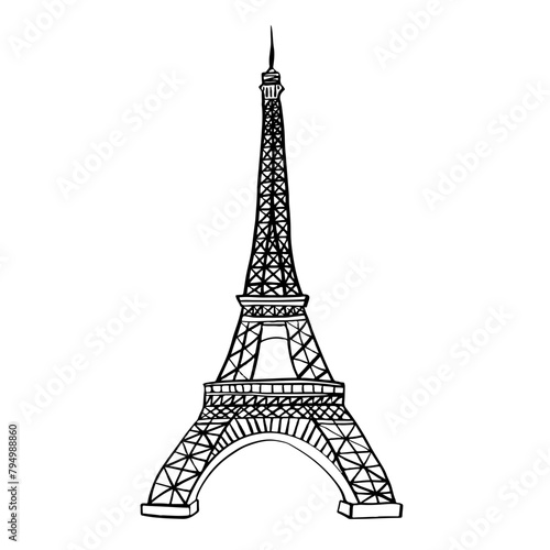 Monument dessiné à la main, tour Eiffel de Paris en France