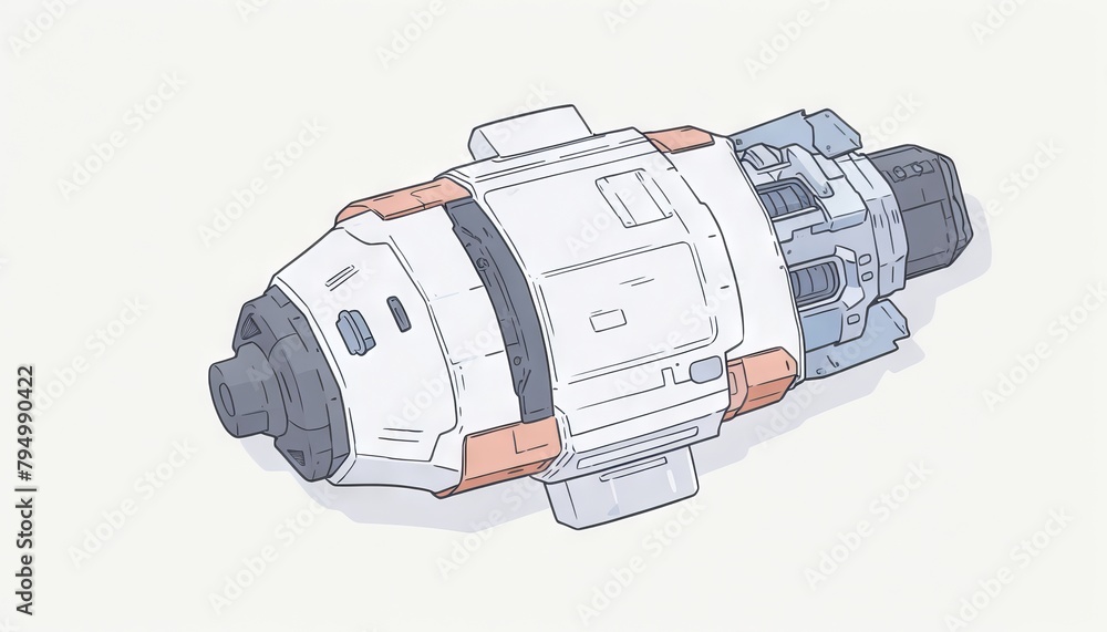 A digital illustration of a single white and gray engine module with a black intake and red detailing.
