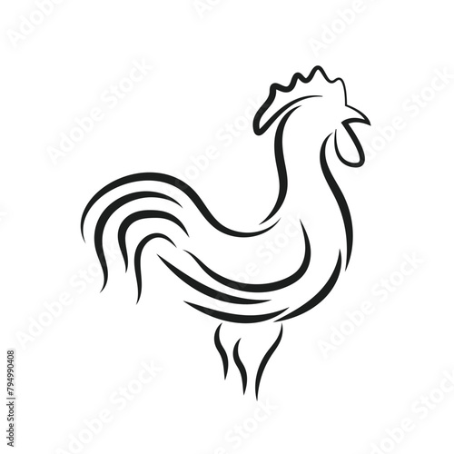black rooster line icon vector element design template