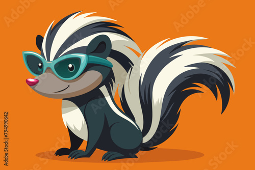 A spunky skunk with a funky hairstyle and sunglasses photo