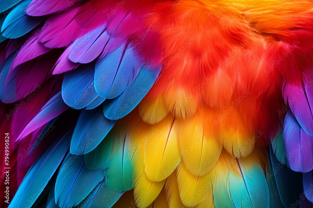 Obraz premium Vibrant Parrot Feather Gradients - Brilliant Feather Art Masterpiece