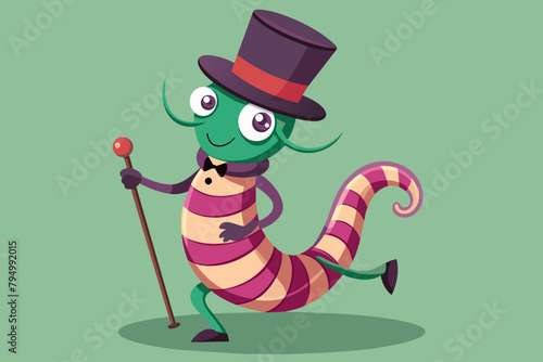 A whimsical worm with a top hat and cane