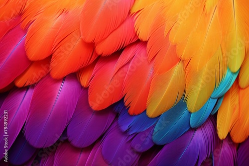 Vibrant Parrot Feather Gradients: Lively Avian Textures Explosion. © Michael