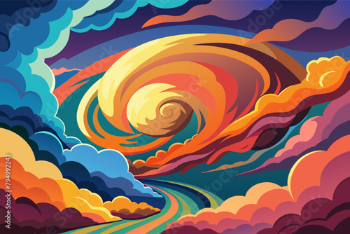 Billowing clouds swirling in a vortex of color