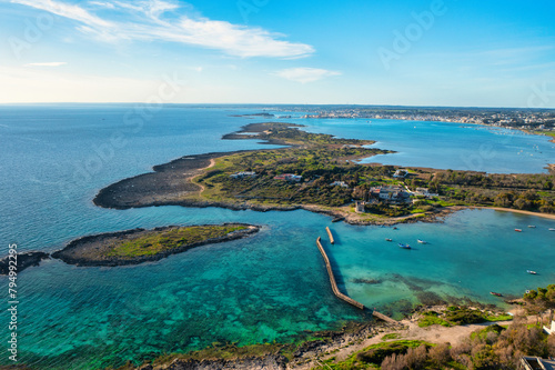 Vista aerea della spiaggia di Torre Squillace, Salento, Lecce, Puglia, Italia