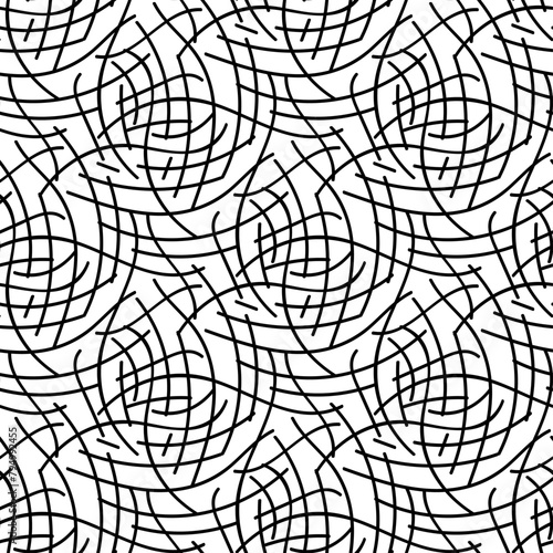 Abstract vector seamless floral background of doodle hand drawn lines. Monochrome wave pattern. Coloring book page. Black white wallpaper.