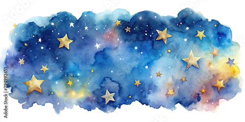 Watercolor night space with stars border, illustration, transparent background