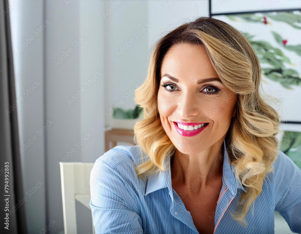 portrait of a smiling woman blonde friendly face beautiful 40 year old portrait of a smiling woman blonde friendly face beautiful 40 year old