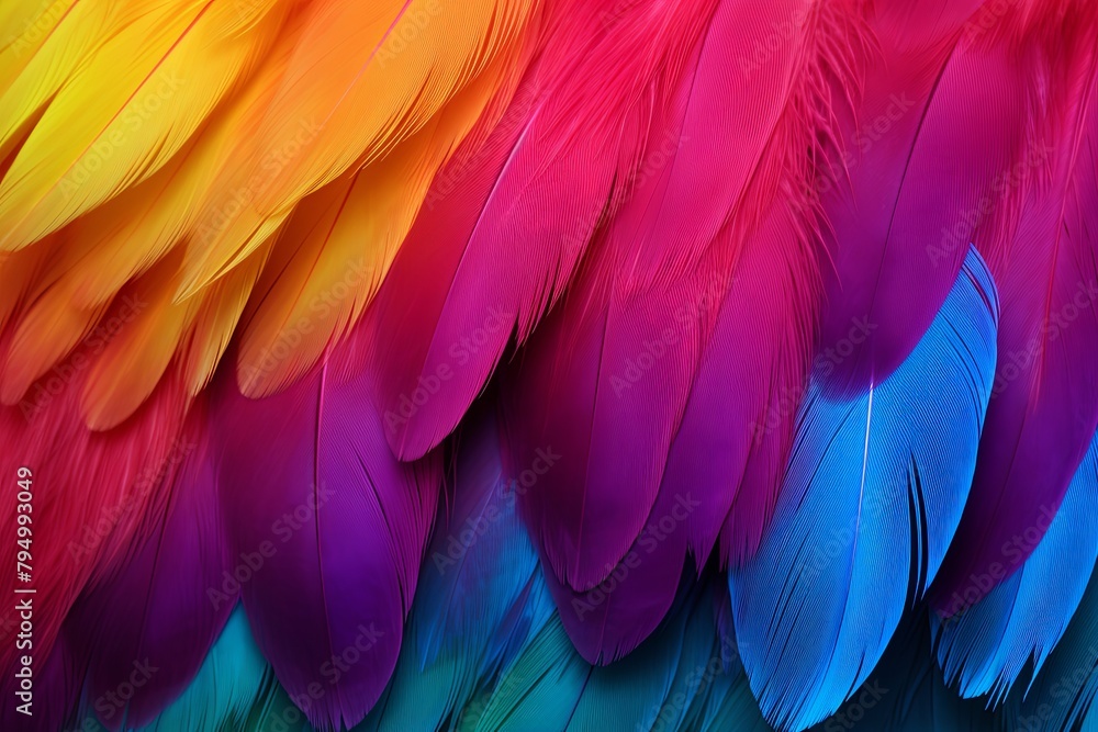 Fototapeta premium Vibrant Rainbow Parrot Feather Gradients - Exotic Bird Plumes Mix