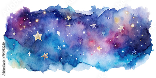 Watercolor night space with stars border, illustration, transparent background