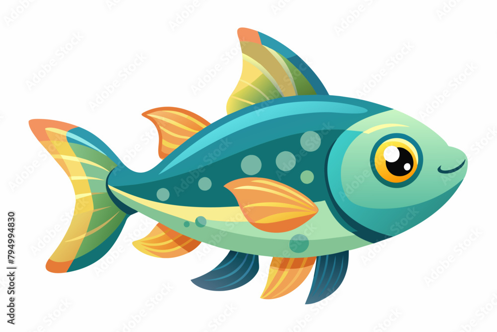 Naklejka premium Cute Fish Swimming gradient illustration in white background