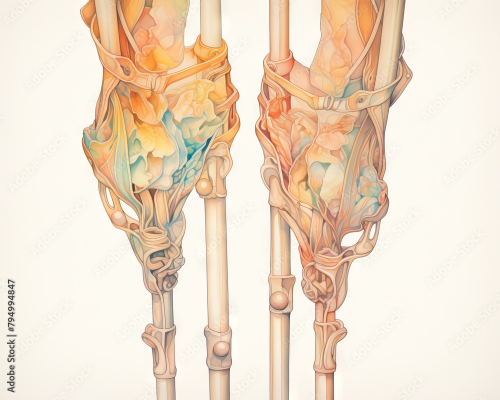 An illustration of a pair of legs with steampunk accessories. An illustration of a pair of legs with steampunk accessories.