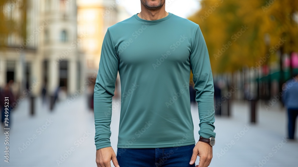 Urban Style: Blank Green T-shirt on Streetwise Model Urban Style: Blank Green T-shirt on Streetwise Model