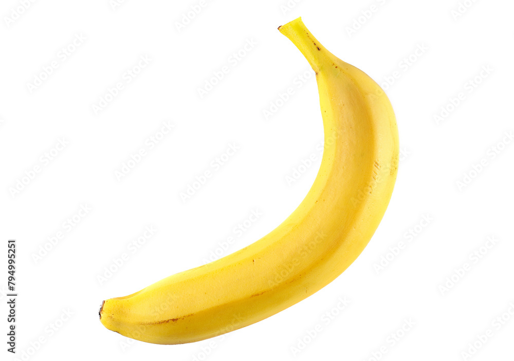 Yellow banana isolated on white, top view, clipping
