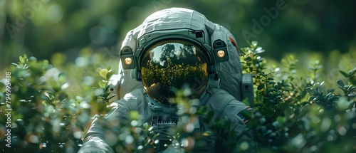Astronauts thinning overcrowded plants to promote better growth in space. Concept Space Gardening, Plant Thinning, Astronauts Tasks, Growth Promotion, Overcrowded Plants