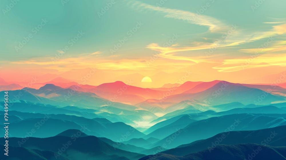 Mountains and sky at sunset. --
