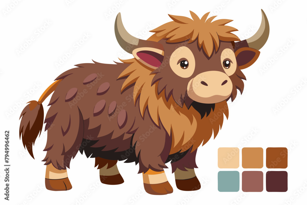 Naklejka premium Cute Yak Hairy gradient illustration in white background