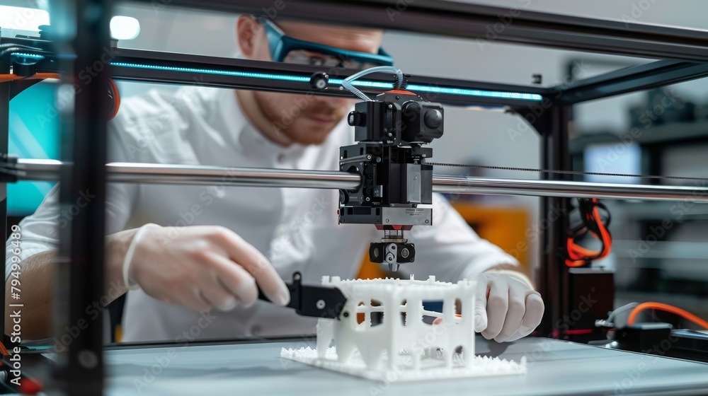 Engineer using vernier calliper operating on 3d printing machine Engineer using vernier calliper operating on 3d printing machine