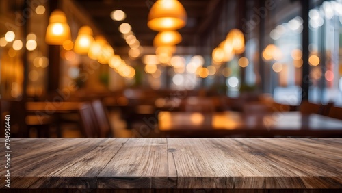 Wood table top  on blurred interior background