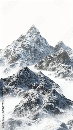 Realistic Image of mountainous landscapes on a white background, Stock photo style. © HADAPI