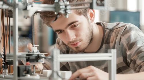 Young designer engineer using a 3D printer in the laboratory and studying a product prototype, technology and innovation concept