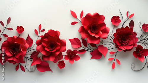 Group of Red Paper Flowers on White Wall