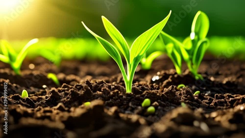  Seedlings sprouting in rich soil symbolizing growth and renewal photo