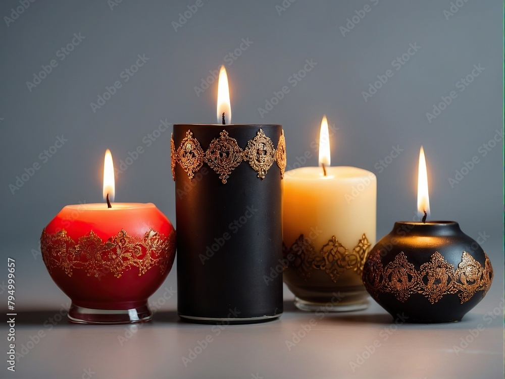 A beautifully burning thick, ornate candle. A beautifully burning thick, ornate candle.