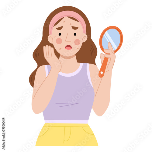 Woman with acne vector illustration