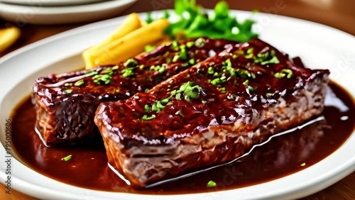  Deliciously tender slowcooked beef ribs ready to be savored photo